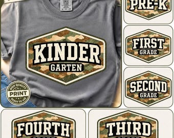 Retro Camo Back to School PNG Bundle, Camo First Day of School Png, Kindergarten Pre-K 1st/2nd/3rd/4th Grade, School Boy Sublimation Png