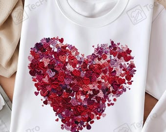 Cuore all'uncinetto di San Valentino PNG - Design con cuori rossi e rosa in filato sintetico per sublimazione, t-shirt, tazze e clipart di biglietti (download digitale a 300 DPI)