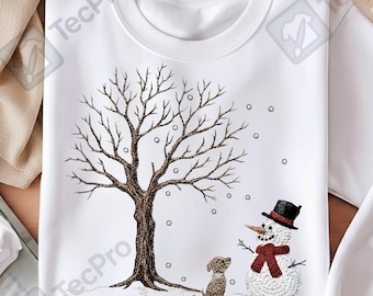 Grazioso pupazzo di neve natalizio all'uncinetto, maglietta "Let It Snow" da donna, divertente maglietta con pupazzo di neve per gli amanti dei cani, comoda maglietta girocollo per le feste, gif per gli amanti della neve invernale