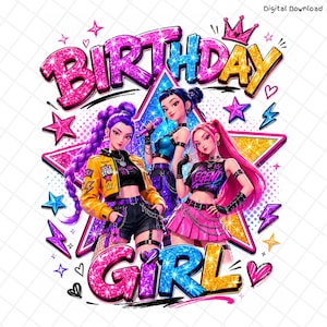 PNG di una ragazza cacciatrice di demoni Kpop per il compleanno / Design per maglietta di compleanno / Download digitale / Per Cricut, sublimazione, stampabile per feste di compleanno