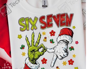 Meme di tendenza Six Seven, divertente PNG di Natale (file digitale)