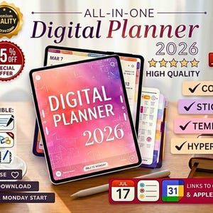All in One Digital Planner 2026 2027 2028  for iPad | Daily, Weekly, Monthly  Hyperlinked Digital Planner for GoodNotes & Notability