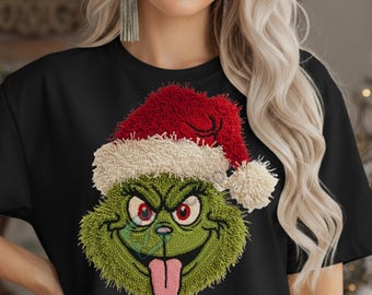 Green Mean Guy PNG, disegno natalizio all'uncinetto con filato, cartone animato retrò di Natale PNG, Buon Natale PNG per lavoretti natalizi, png