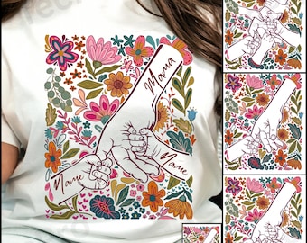 Niños tomados de la mano de mamá PNG, Mamá e hijos PNG personalizados, Diseño floral para mamá e hijos, Regalo de sublimación para el Día de la Madre (descarga)