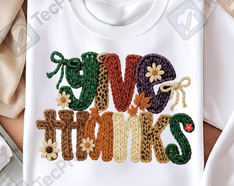 PNG di filato sintetico per il Ringraziamento per Cricut, Clipart di uncinetto autunnale preppy, Design autunnale di filato con uncinetto per magliette e tazze, File PNG digitale