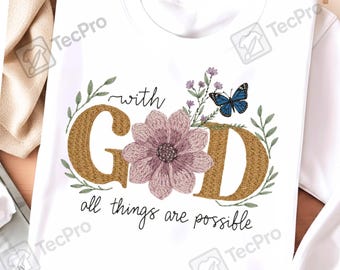 Con Dios todo es posible (PNG), versículo bíblico cristiano (PNG), sublimación de escrituras de fe, descarga digital de camisetas inspiradoras religiosas