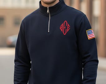 Blusa de lã com zíper até o peito J.E.E. bordada | Militar dos EUA | Presente para veteranos