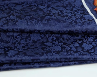 Navy blue color brocade fabric with dragon pattern, jacquard fabric, fabric by the yard