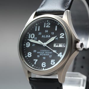 Vintage Seiko ALBA APBT207 7N43-0AE0 Military Field Watch Black Dial From JAPAN