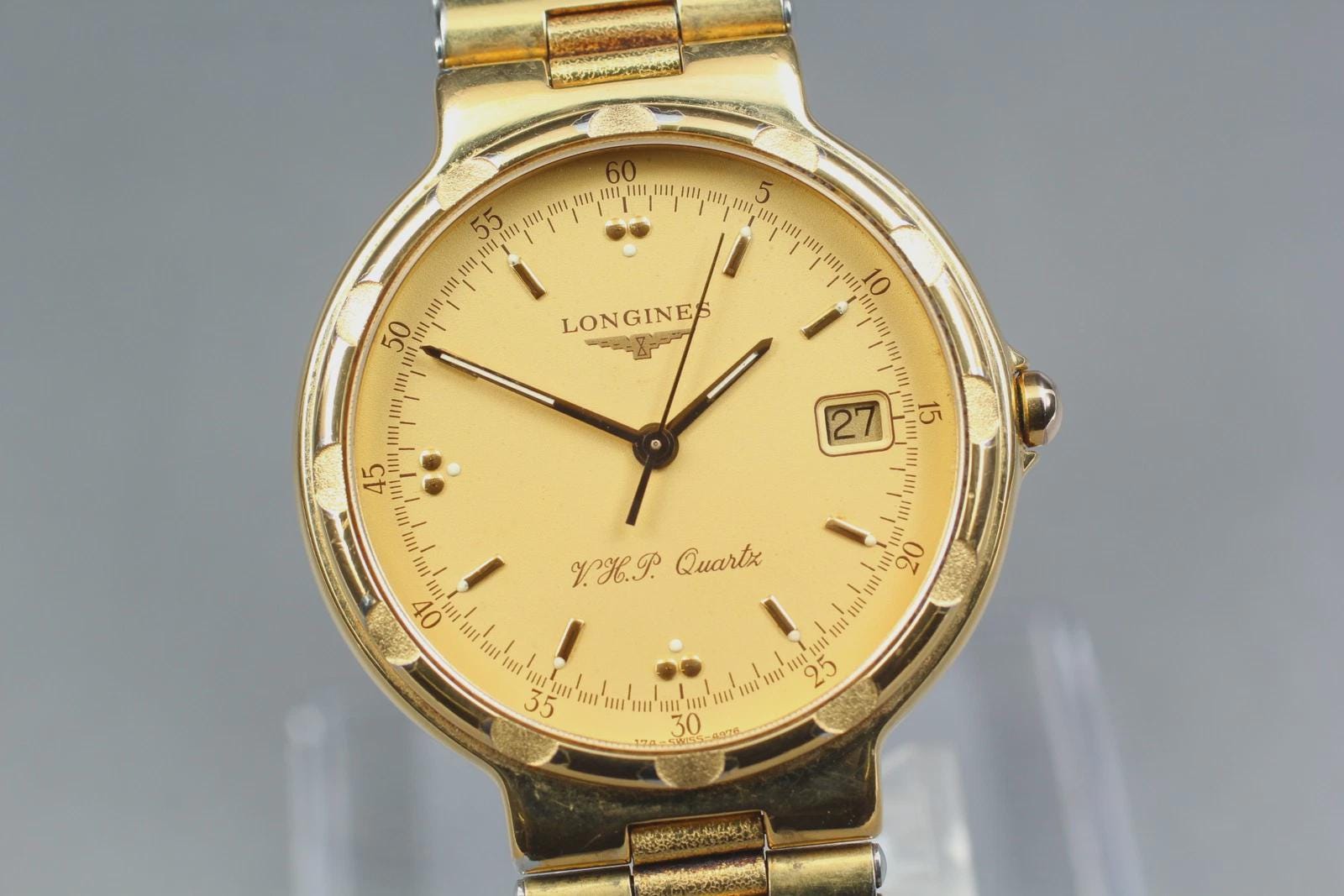 Vintage Longines Conquest V. H.P 174-4976 Gold Dial 34mm Quartz Men's…