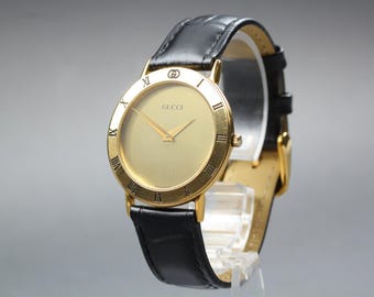 Vintage Gucci 3000.2.M 33mm Gold Dial Quartz Men's Watch SWISS MADE