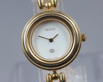 Vintage  GUCCI 1100-L Change Bezel Watch White Dial Qz Women's Bracelet Watch