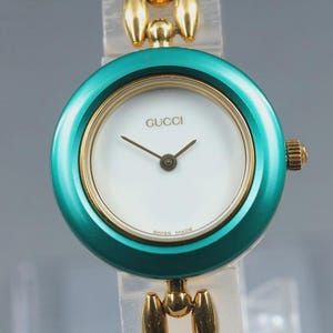 Vintage GUCCI Change Bezel 11/12.2 light Green Gold Quartz Women's Watch image 1