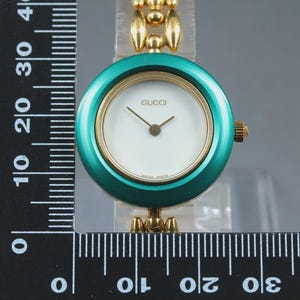 Vintage GUCCI Change Bezel 11/12.2 light Green Gold Quartz Women's Watch image 10