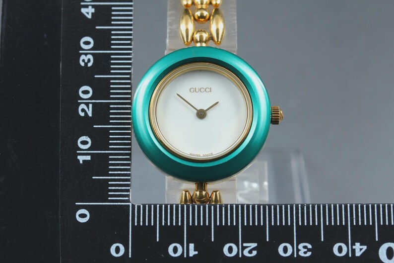 Vintage GUCCI Change Bezel 11/12.2 light Green Gold Quartz Women's Watch image 10