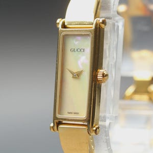 Vintage Gucci 1500L 12 mm Gold Shell Zifferblatt Damen Rechteck Uhr aus JAPAN