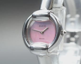Vintage GUCCI 1400L 25mm Pink Dial Qz Women's Bangle Watch