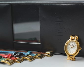 Vintage FENDI 640L Pasek do zegarka QZ z 5 kolorami, damski, z pudełkiem