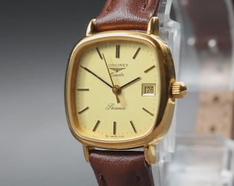 Orologio da donna vintage LONGINES 152 7113 con quadrante dorato, cassa da 23 mm, movimento al quarzo, proveniente dal Giappone.