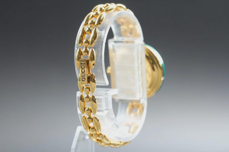Vintage GUCCI Change Bezel 11/12.2 light Green Gold Quartz Women's Watch image 5