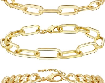 14k Gold Plated Bracelet Paperclip Choker Bracelet Stack Bracelets Adjustable Layered Metal Link Bracelet Mother’s Day, Gift for Her Mothers