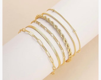 14k Gold Bracelets for Women Waterproof,  Gold Jewelry Sets for Women Paperclip Chain, Trendy Thin Dainty Stackable Link Paperclip Chain