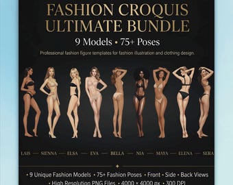 Fashion Croquis-sjablonen – 9 vrouwelijke modellen, 75+ poses (digitale download)