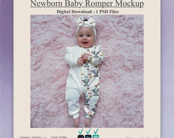 Newborn Baby Romper Mockup, PSD Procreate, Onesie Clothes Mockup (Digital Download)