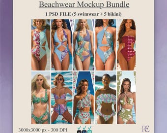 Swimwear Mockup Bundle: 10 PSD Beachwear Templates Floral Boyshort Bikini Bottoms Cheeky Beach Swim