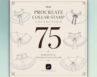 75 Romantic Vintage Collar Stamps for Procreate: Lace Collar Brush Set, Fashion Illustration Brushes, Victorian Collar PNG(Digital Download)