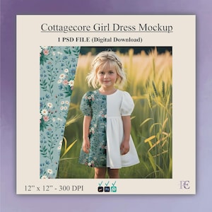 Cottagecore Mädchen Kleid Mockup: Stoff Design PSD Vorlage (Digitaler Download)