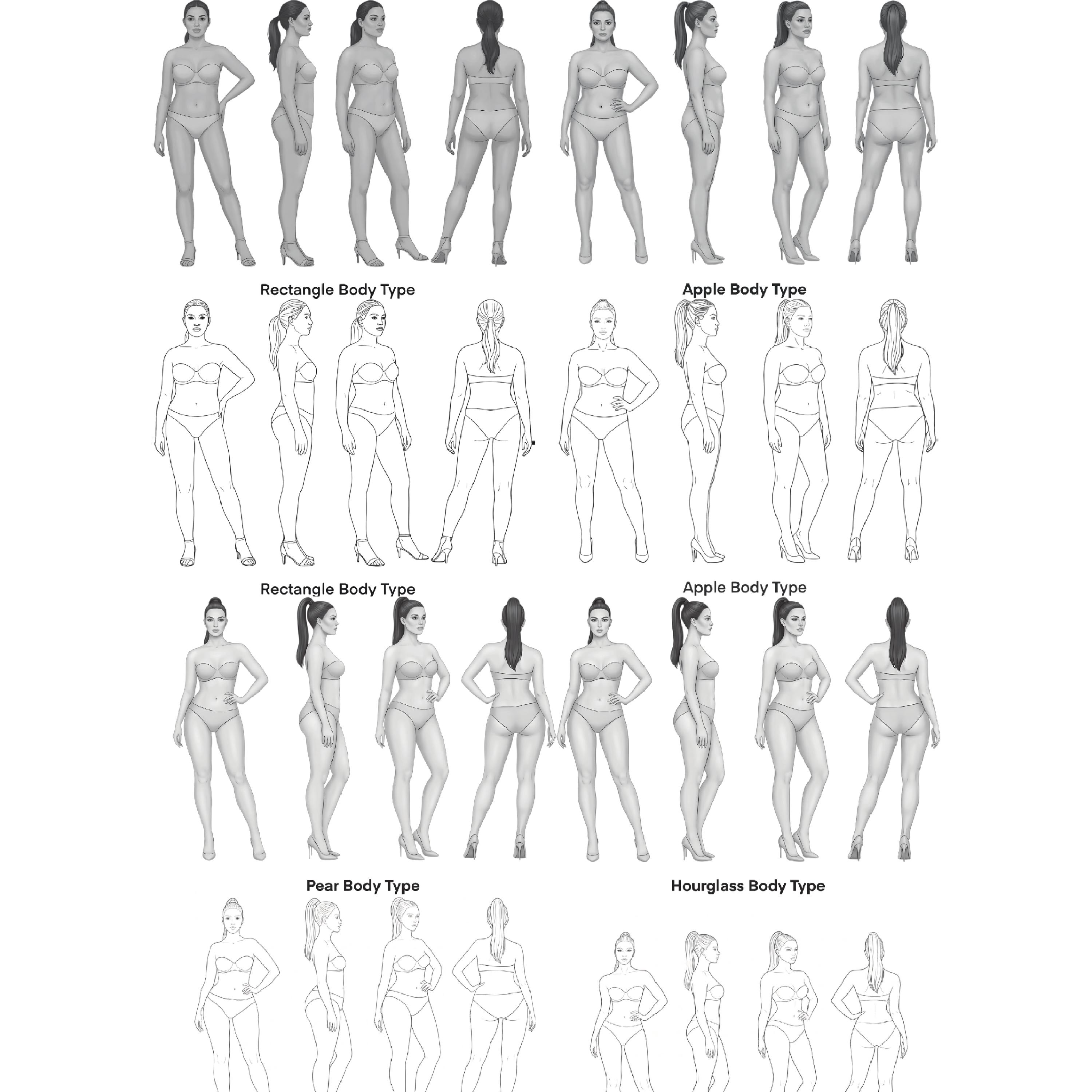 Plus Size Body Templates – 4 Body Types Fashion Croquis PNG Files ...
