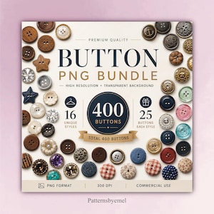 400+ realistiska knappar i PNG-format, 16 stilar med modeillustrationer (digital nedladdning)