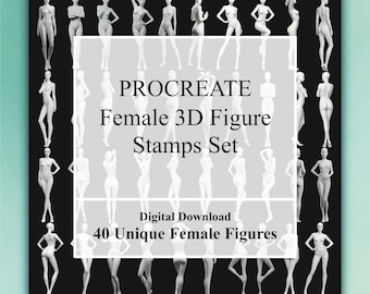 Vrouwelijke figuurstempels voortplanten: 40 modieuze lichaamssjablonen, 3D-croquishoudingen (digitale download)