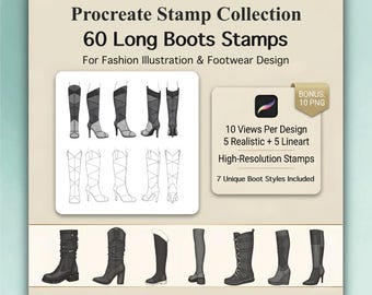 Long Boots Procreate Stamps – 60 Designs, Realistic & Lineart Brushes (Digital Download)