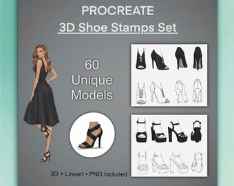 Procreate 3D Shoe Stamps – 60 Heels & Sandals Models (PNG Brushset)