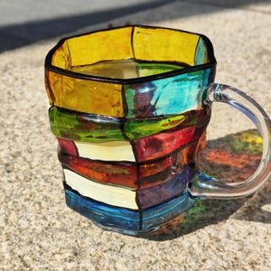 Hand-Painted Stained Glass Book Mug: Rainbow Coffee Cup
