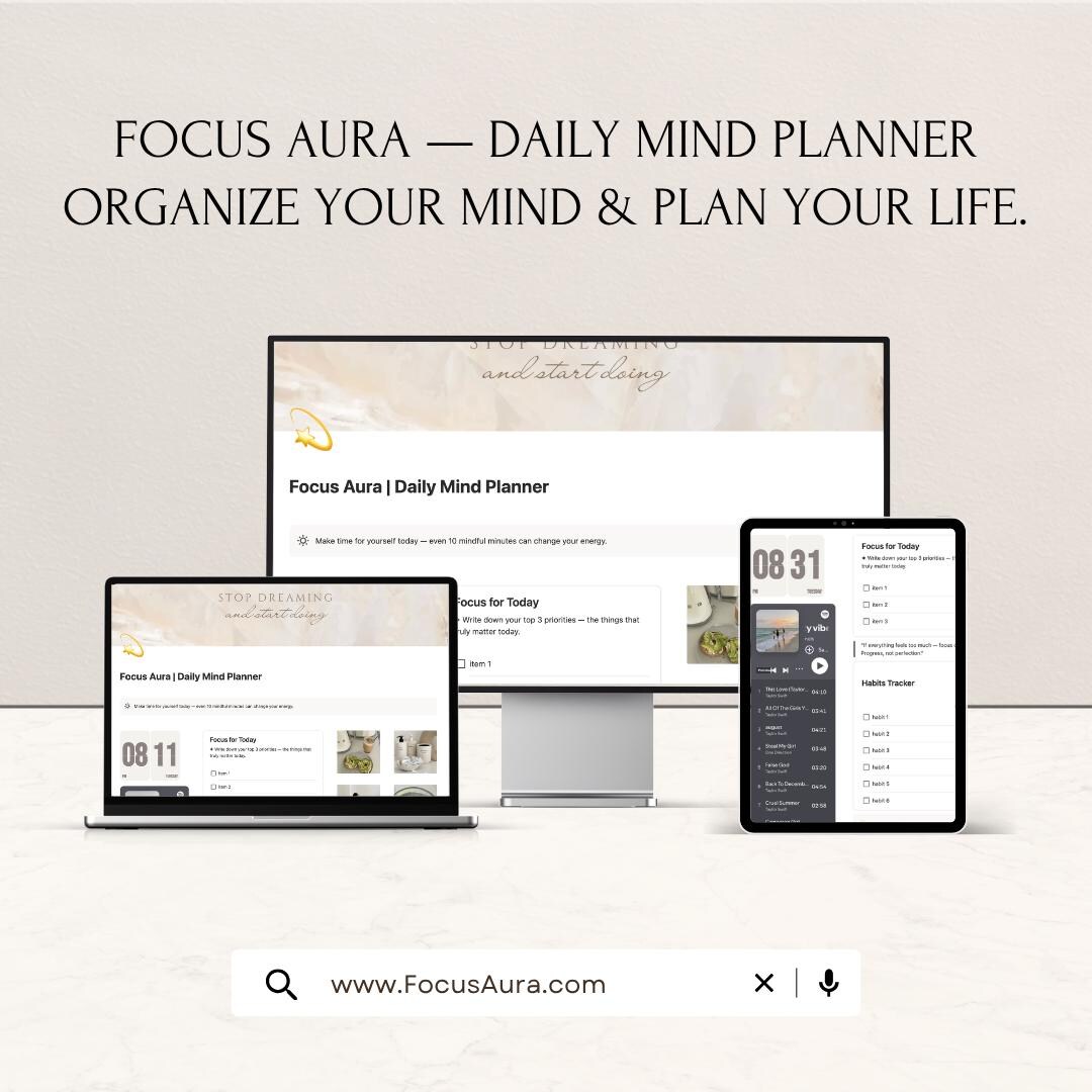 Focus Aura Daily Mind Planner | Notion Template (digital) - Etsy