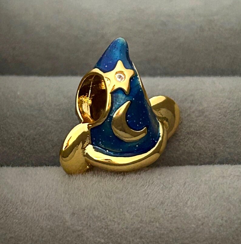 Gold plated Mickey Mouse Sorcerer's Hat Charm Bead Pendant for European Pandora Bracelets image 3