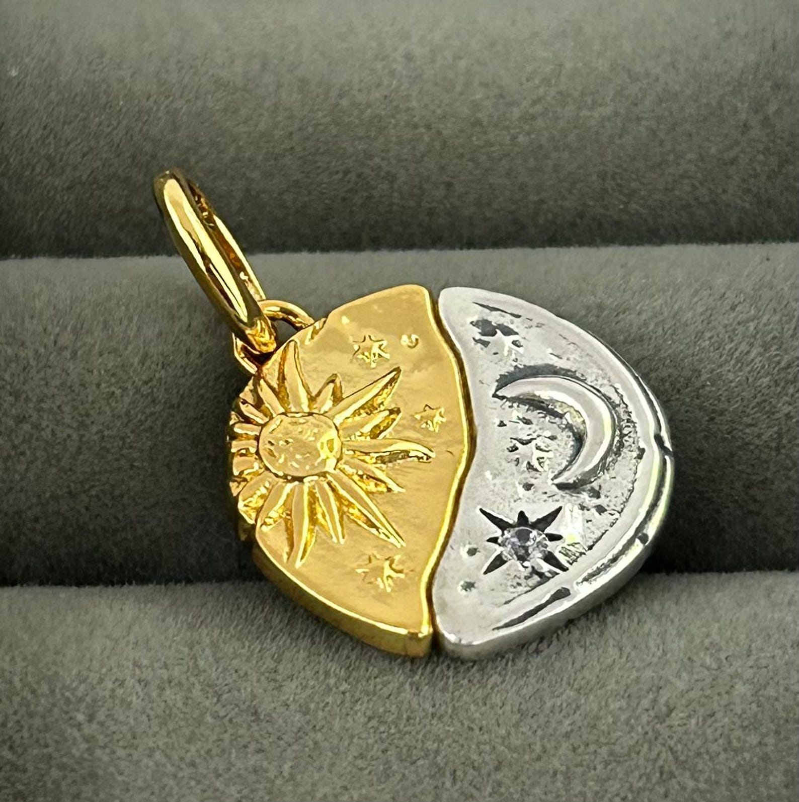 S925 Sterling Silver Sun and Moon Charm, Two-tone Celestial Pendant - Etsy
