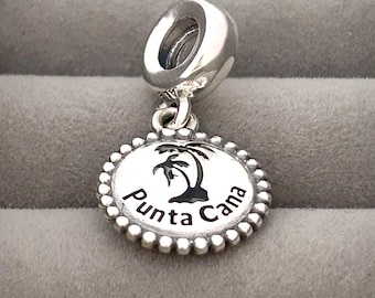 Ciondolo con charm a forma di porto di Punta Cana in argento Sterling S925, adatto per braccialetti europei in stile Pandora.