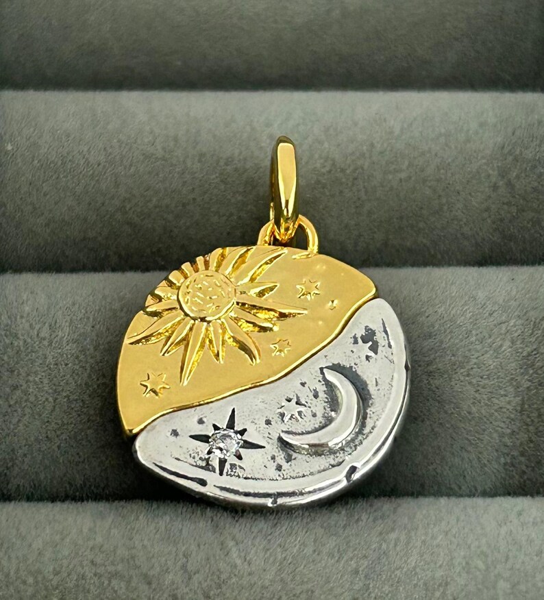 S925 Sterling Silver Sun and Moon Charm, Two-tone Celestial Pendant - Etsy