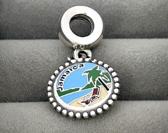 S925 Pure Silver European Country Jamaika Strand Anhänger, geeignet für europäische Armbänder