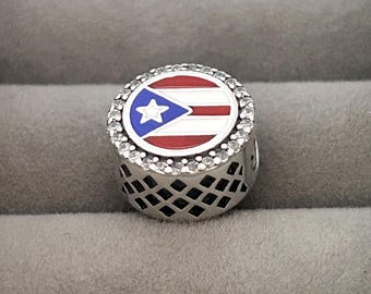S925 sterling silver Puerto Rico flag charm bead pendant suitable for European bracelets