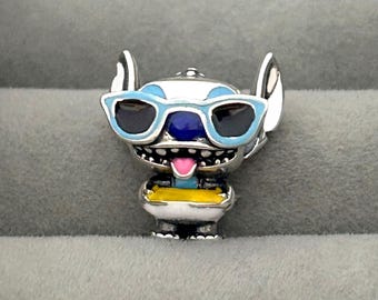 Rent silver s925 Stitch sommarsolglasögon berlock pärla hänge lämplig för europeiskt Pandora armband