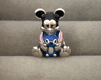 Rent silver s925 Mickey Hold Stitch Charm pärlhänge lämpligt för europeiskt Pandora armband