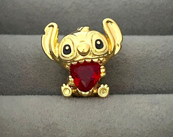 Gilded Disney Stitch Heart Charm Bead Pendant for European Pandora Bracelet