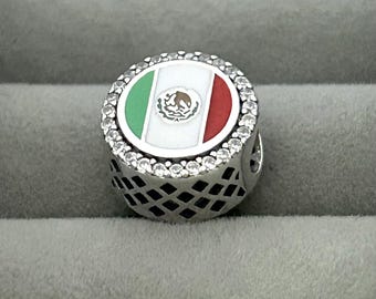 S925 sterling silver Mexican flag charm bead pendant suitable for European bracelets
