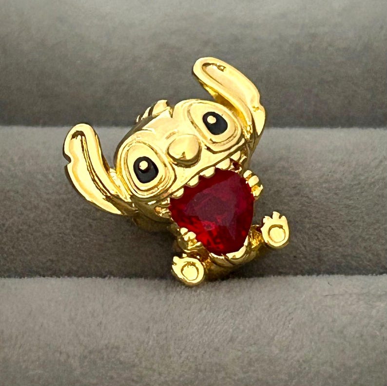 Gilded Disney Stitch Heart Charm Bead Pendant for European Pandora Bracelet image 3