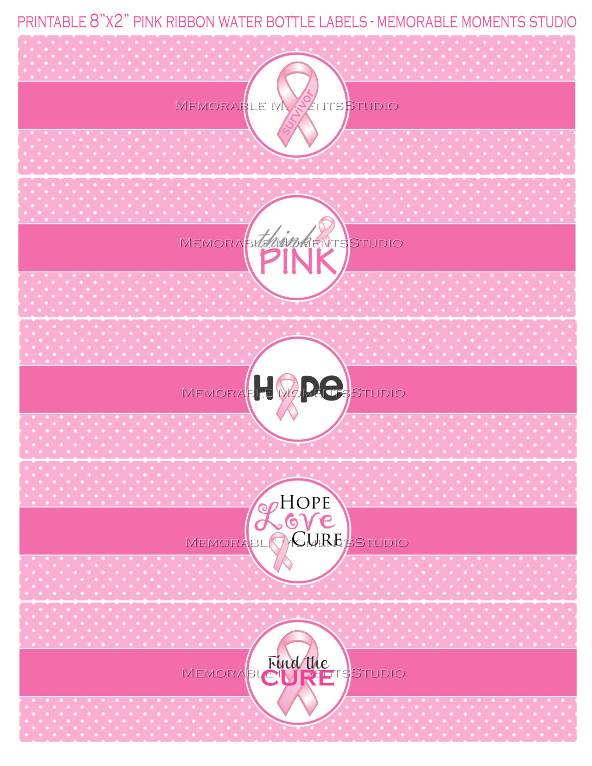 instant download printable water bottle labels pink ribbon